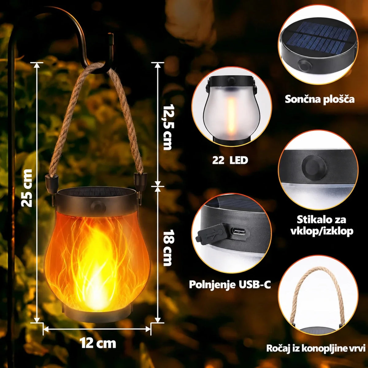 Solarna svetilka z realističnim učinkom plamena