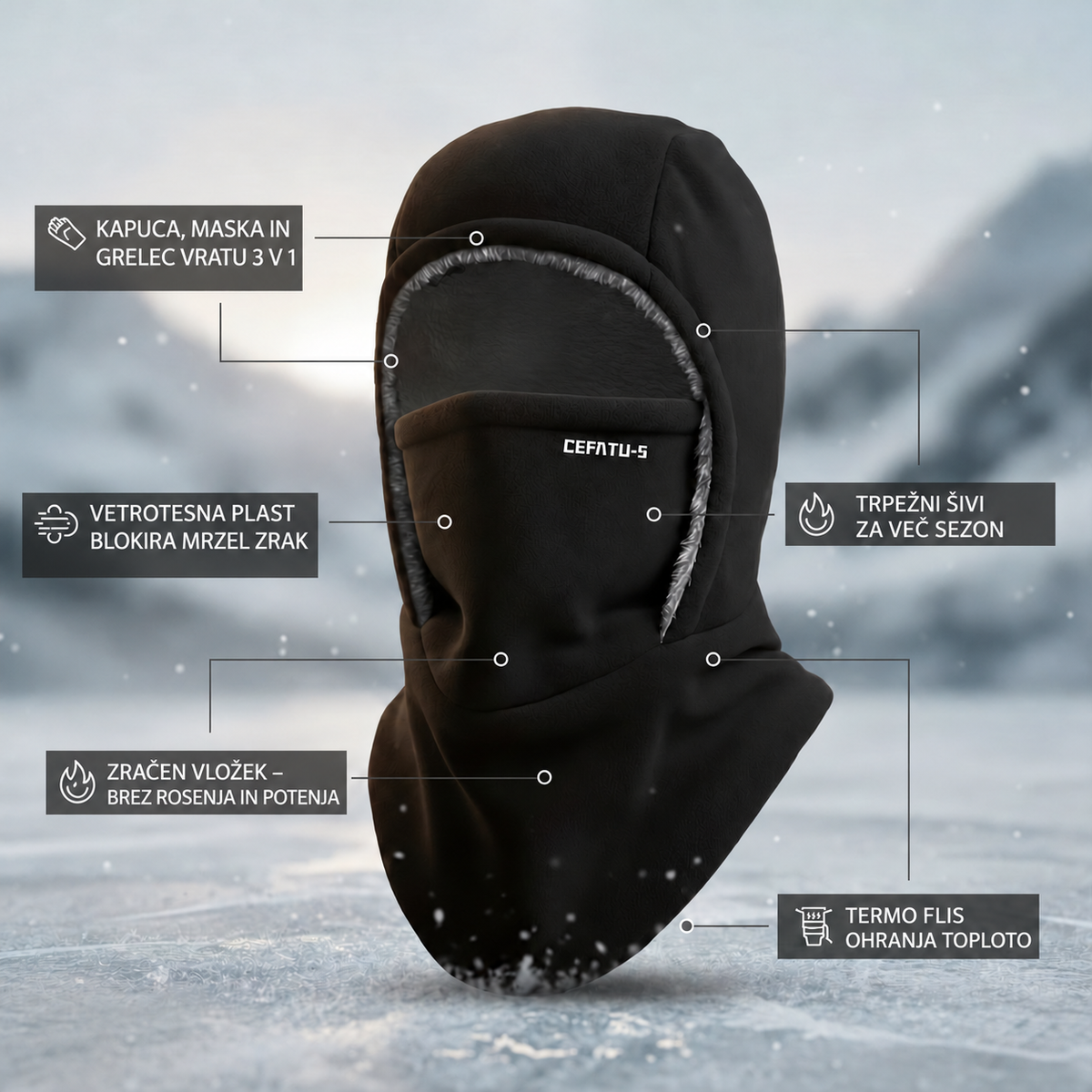 Termo podkapa ThermaFleece 3 v 1 – kapa, maska in grelec vratu – 2